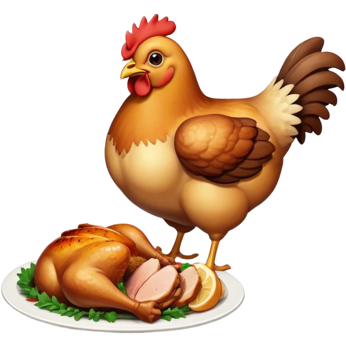 a chicken eating a roast chicken emoji