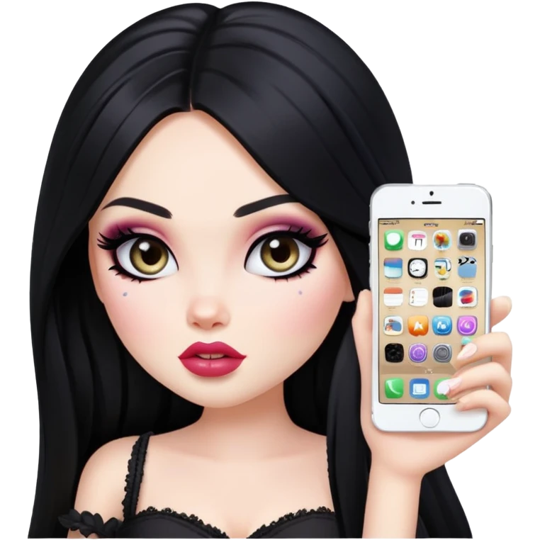 pretty bratz baddie, long black hair, pale skin emoji