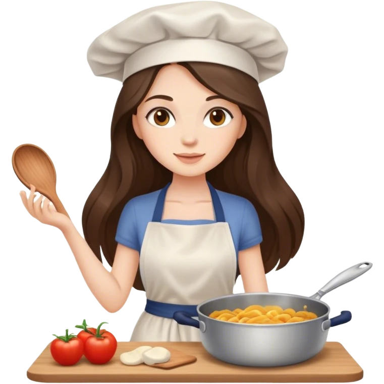 beautiful pale brunette girl with long hair cooking emoji