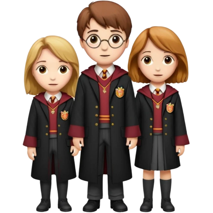 harry potter, ronald weasley and hermione granger in gryfinndor uniform emoji
