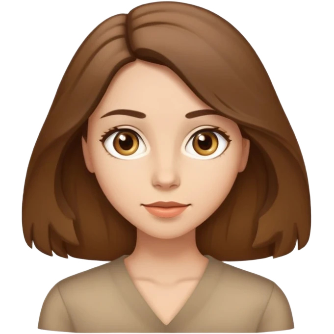 Brunette with light brown shoulder length hair, light skin with brown almond shaped eyes emoji