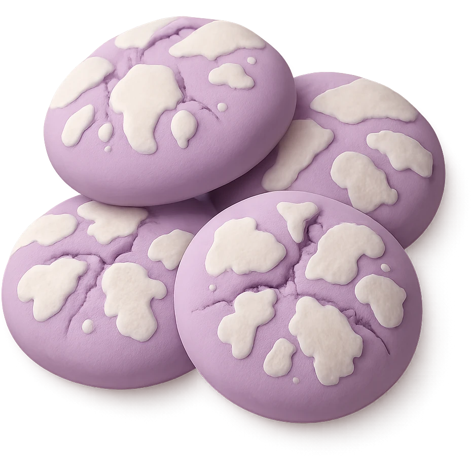 purple ube crinkle cookies, simplified, clear, emoji-like, no faces emoji