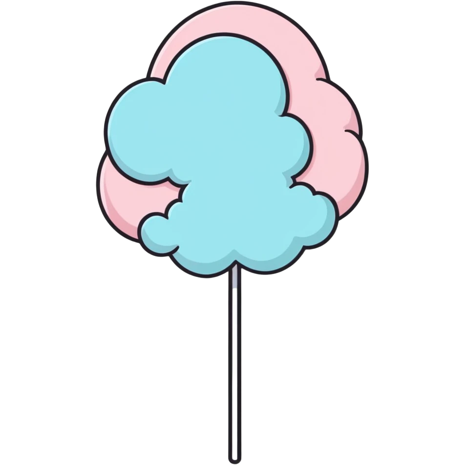 fluffy, smooth cotton candy in pastel pink, cartoonish sticker style emoji