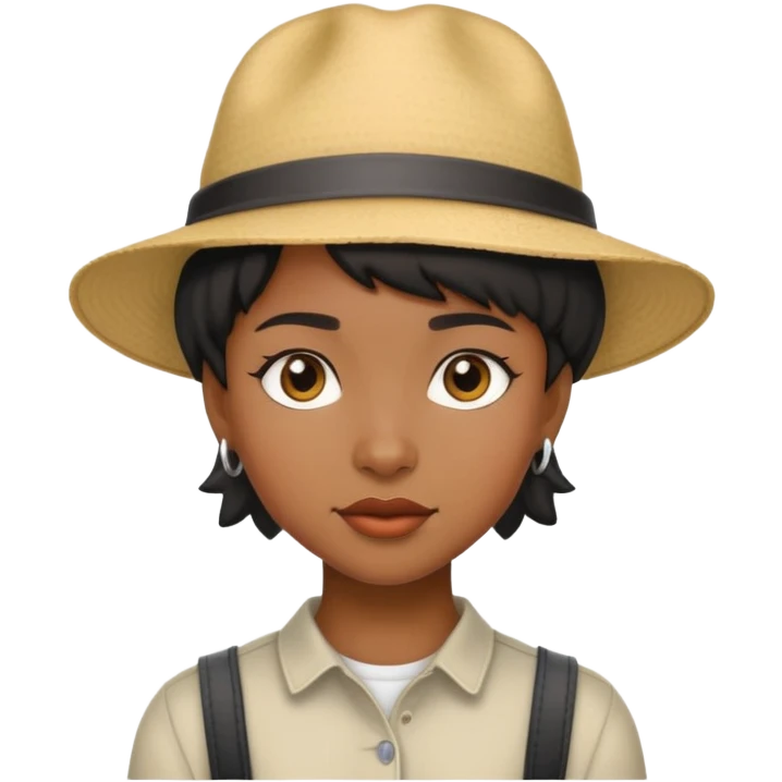 Black girl with short hair mullet and a hat emoji