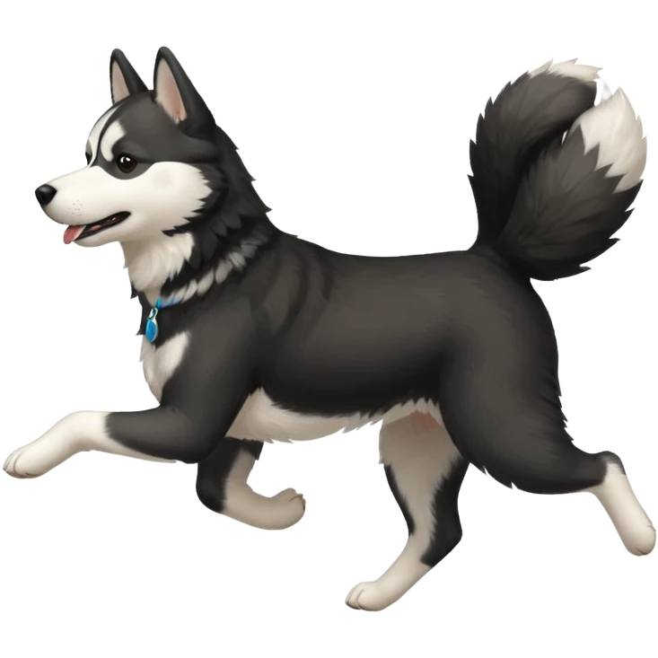 a black and white husky dog running towards the left facing left side profile emoji