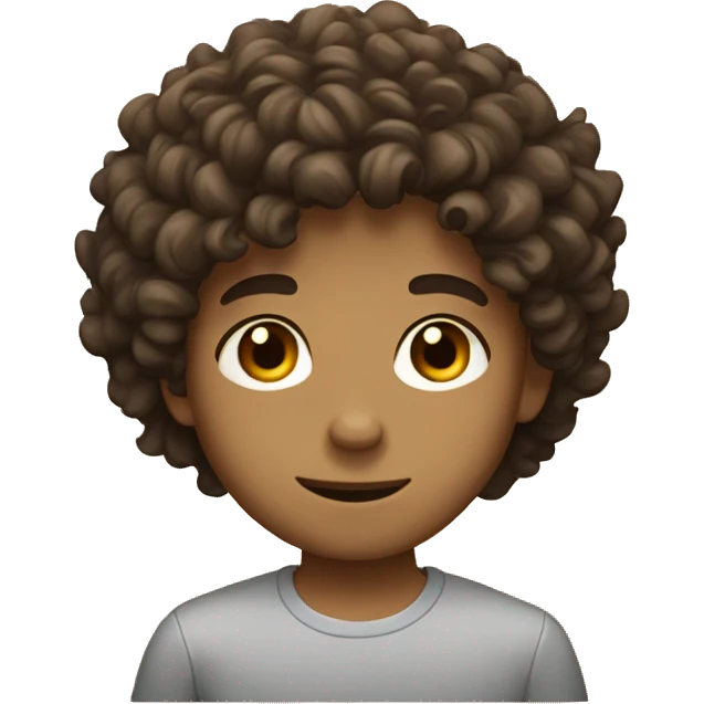 Boy with curly hair and brown hair brown eyes and his name is Diego emoji