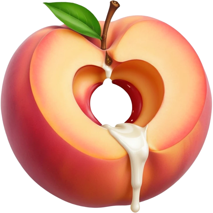 pink hole in the middle of a peach that doesnt go all the way through. milk is leaking out of the hole emoji