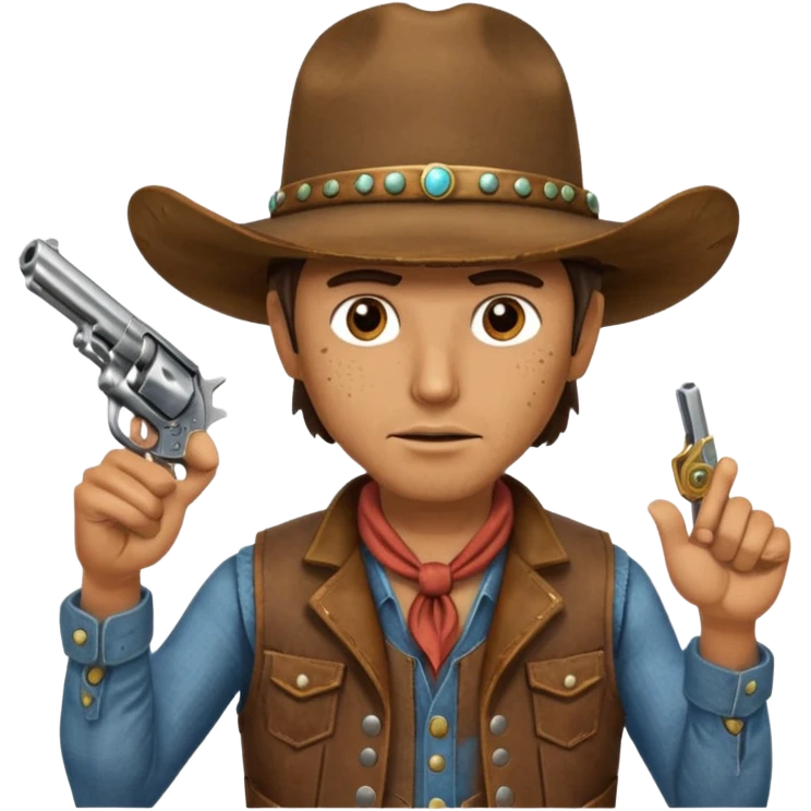 A cowboy pointing his revolver in your face  and saying, "Give me your money." emoji