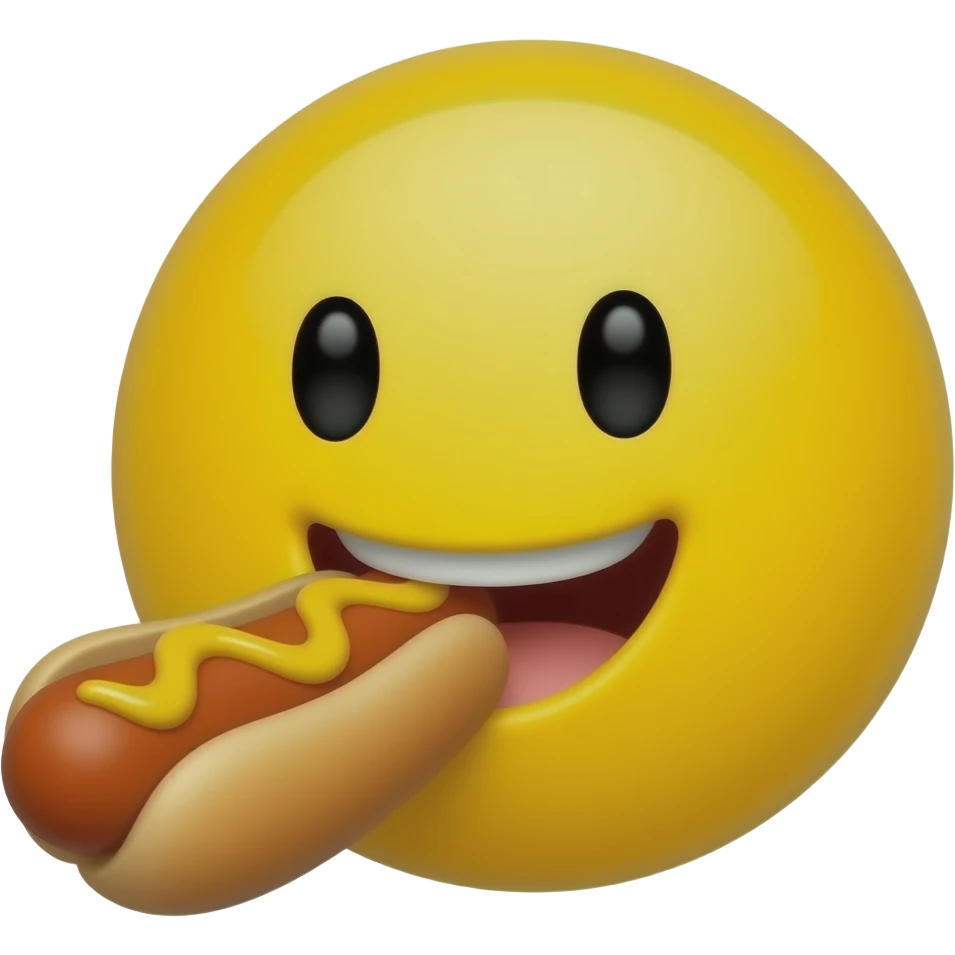 yellow circle face smiling eating hot dog emoji