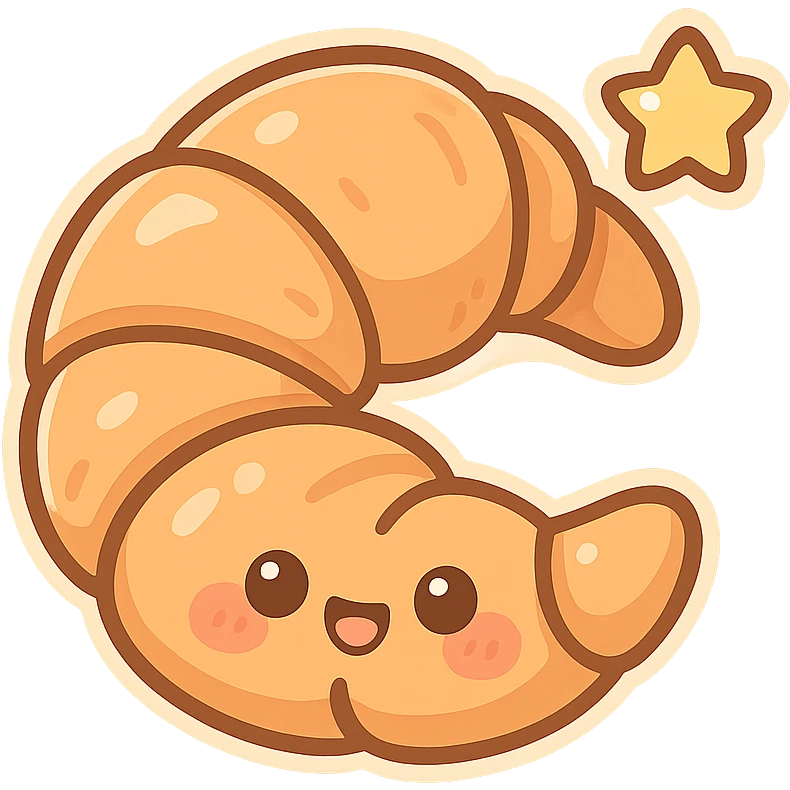 chibi sticker-style croissant with a star accent, cute and exaggerated emoji