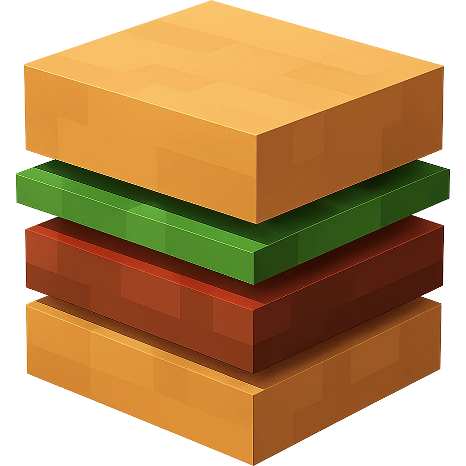 A hamburger with bun, patty, lettuce and tomato in geometric minimalist 3D block design emoji