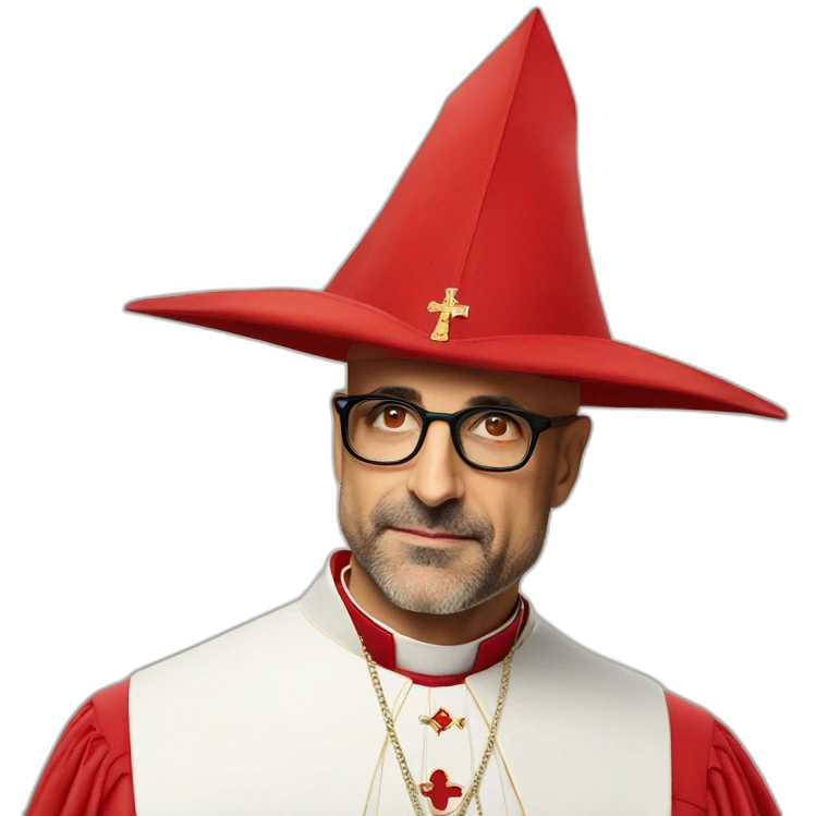stanley tucci as a religious cardinal hat emoji