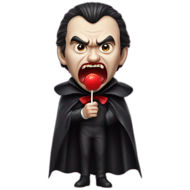 angry dracula eating a lollypop hyperrealistic emoji