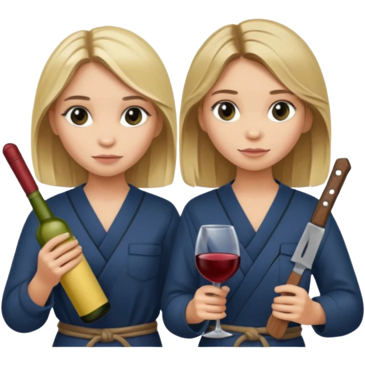 Marykate and Ashley holding wine and machete  emoji