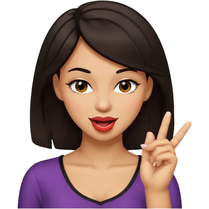 black slighty browin hair light brown skin woman, flirtatious gesture, biting her finger and winking emoji emoji