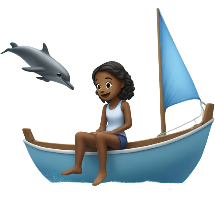 girl is watching dolphins from sailboat emoji