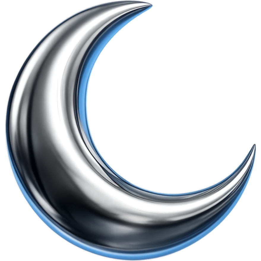 Add a subtle blue glow effect to the chrome moon icon while keeping the background transparent. emoji