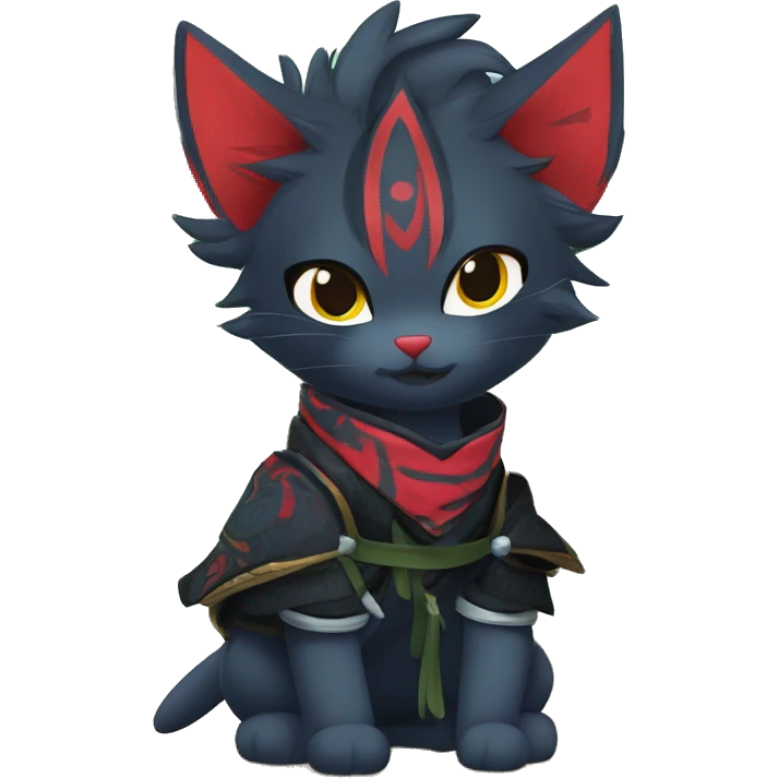 Edgy Shy Anthro Samurai cool pretty dark Litten-Pokémon-cat-fursona-animal techwear bandana emoji