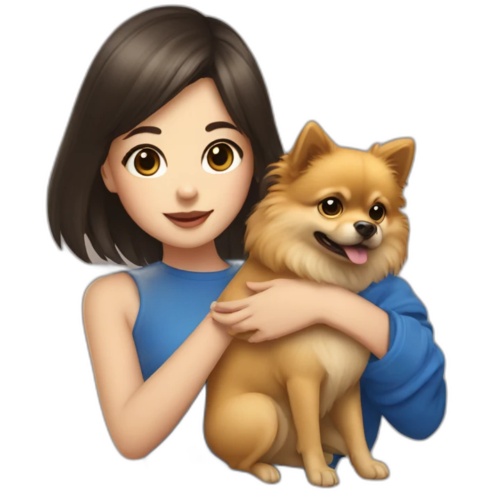 Girl with bang cut and golden Pomeranian dog and blue snake in hand emoji