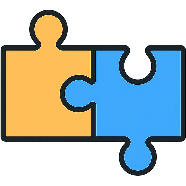 puzzle icon with two connected pieces, geometric, modern emoji
