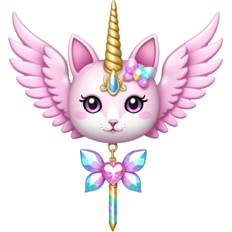 Kawaii decora cutecore starlight staff with wings and cute unicorn cat charms emoji
