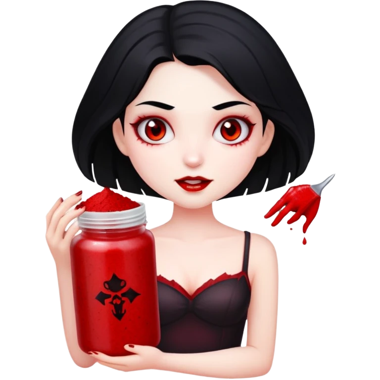 A  vampire girl with a black hair holding a red body scrub  emoji