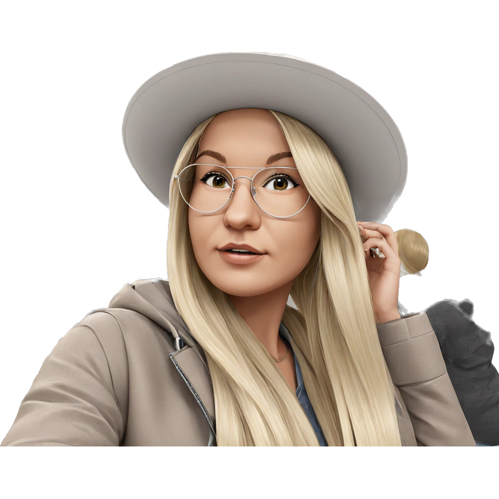 blonde girl in stylish hat emoji
