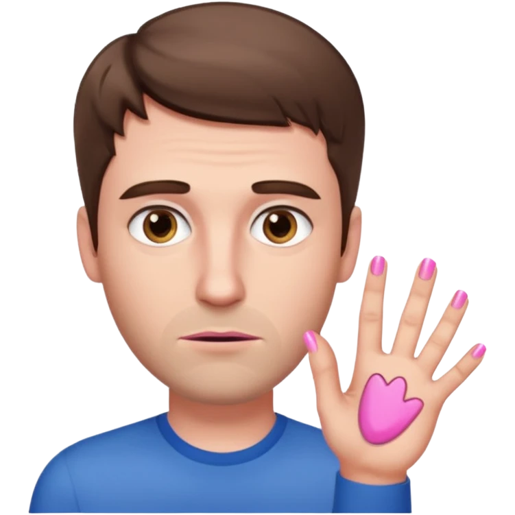 White man with short brown hair, long face, and pink nails looking sassy emoji