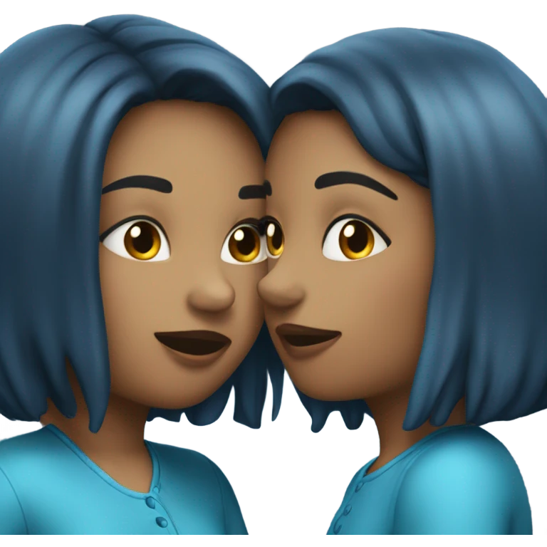 Girls kissing in blue emoji
