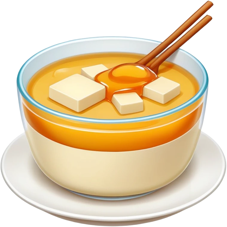 Chinese sweet Douhua tofu pudding with syrup and toppings, simplified emoji style with bold outlines and bright colors, cartoon style soft dessert emoji