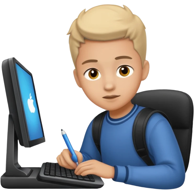 student using educational computer program emoji