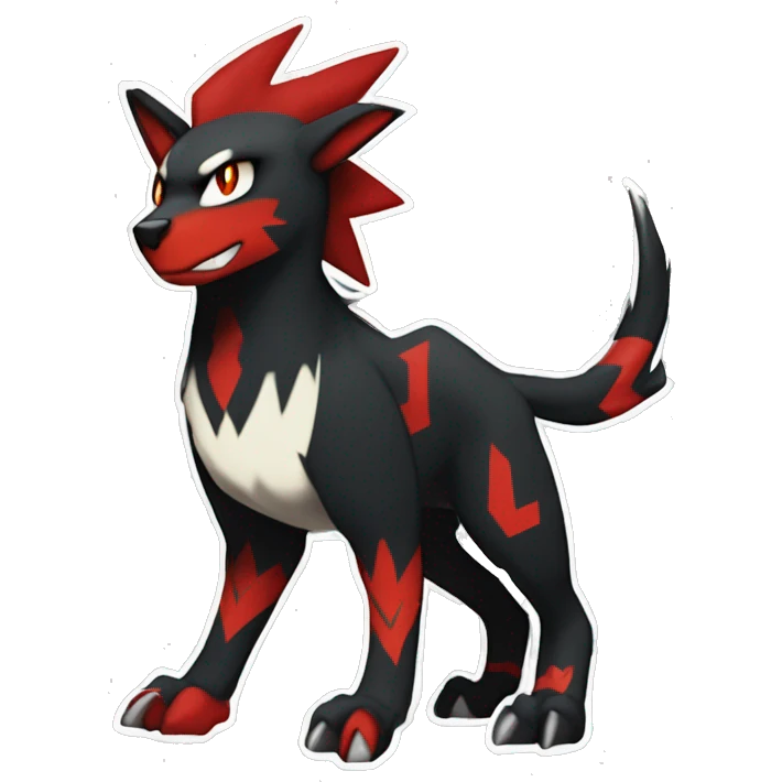 Cool Edgy Litten-Houndoom-Luxray Fakémon Digimon with Red and white Edgy markings, full body, outlined emoji
