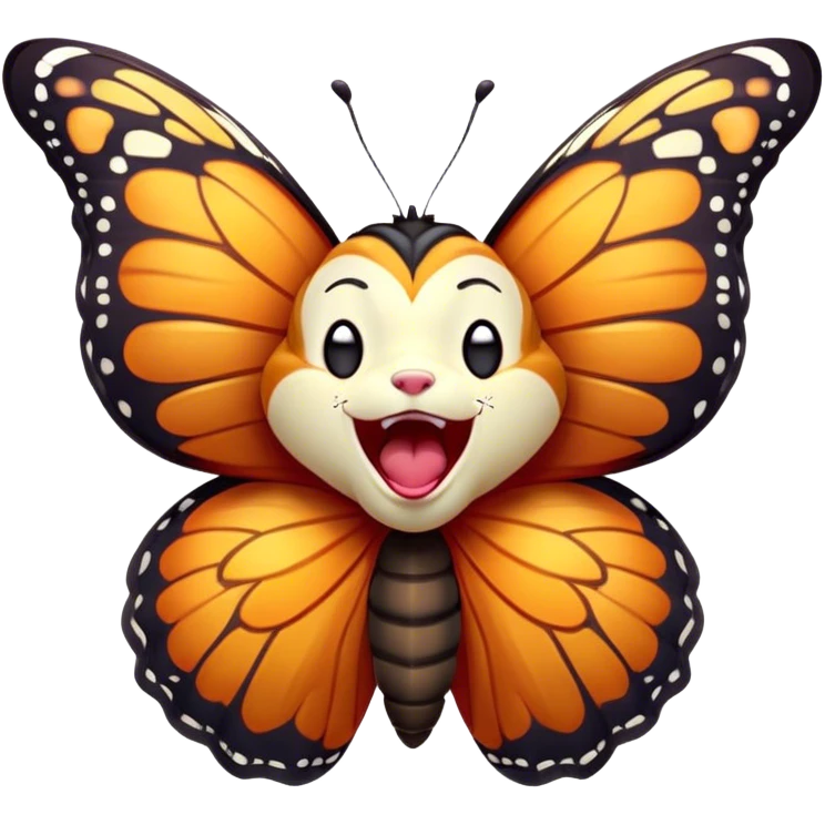 Cinematic Realistic Cute Yawning monarch Butterfly Portrait Emoji, Head tilted slightly with a dramatic, wide-open yawn, showcasing soft, downy ruby wings with gentle droop and half-closed, drowsy eyes rendered in exquisite natural detail, high shine, relaxed yet expressive, styled with a dash of delicate floral charm, soft glowing outline, capturing the essence of a sleepy yet affectionate red butterfly that appears ready to rest its vibrant wings in quiet slumber! emoji