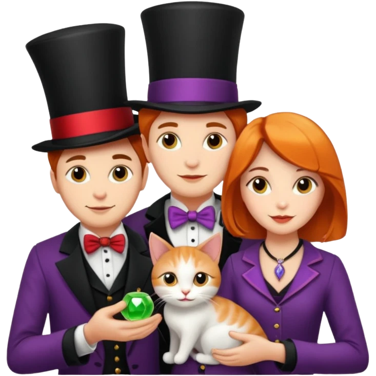 magician couple and their pet cat emoji