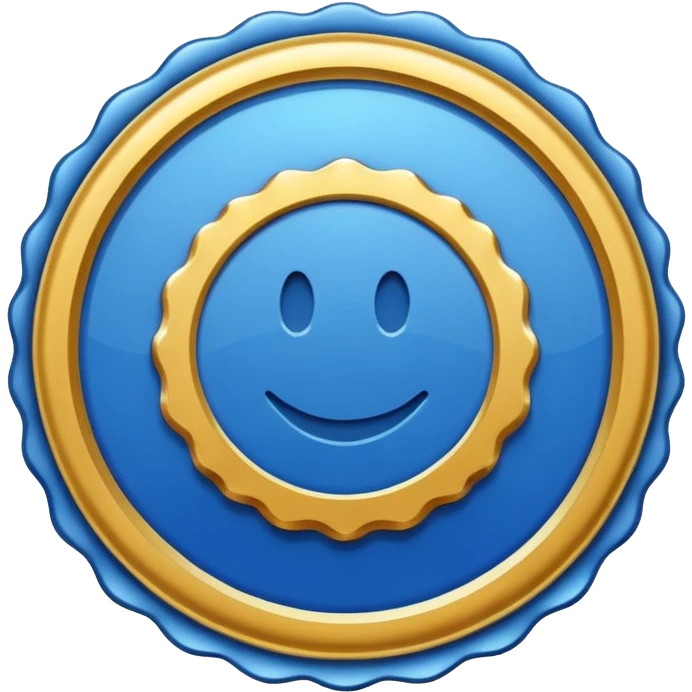 A blue badge resembling a medal or official seal with wavy edges and regular, rounded teeth all around. In the middle is a thick white tick that conveys a sense of approval and verification. emoji