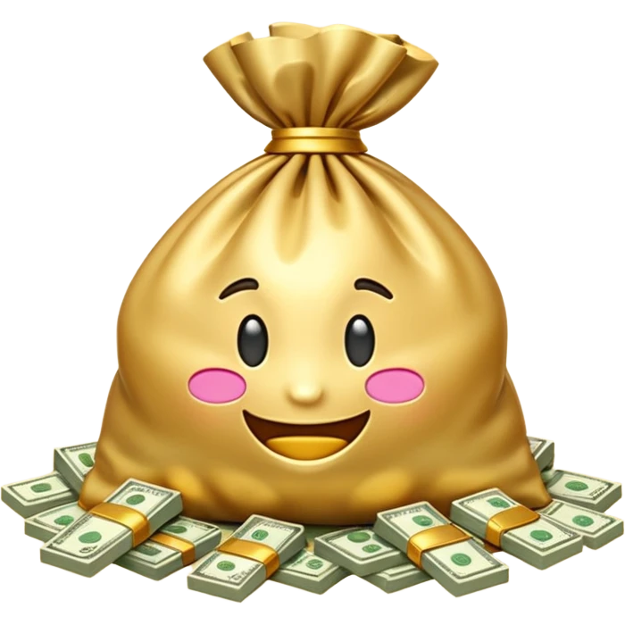 Luxury 3D emoji, overflowing money bag, stacks of cash, premium lighting, rich glossy look, ultra clean, transparent background


 emoji