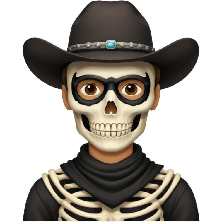 🤠+💀, colocar uma máscara preta no pescoço  emoji