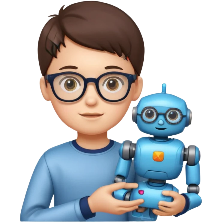 kid with glasses → holding a toy robot emoji