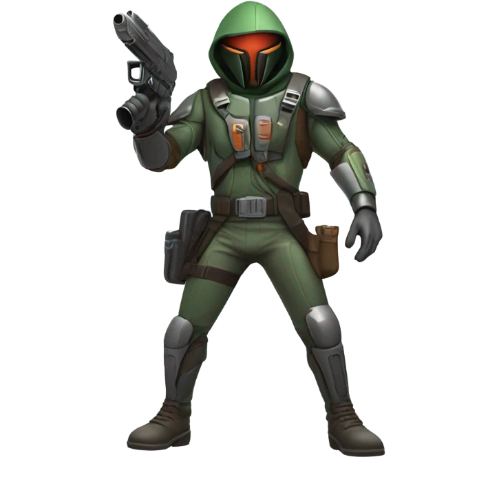 Martian Bounty Hunter aiming gun at the camera, full body emoji