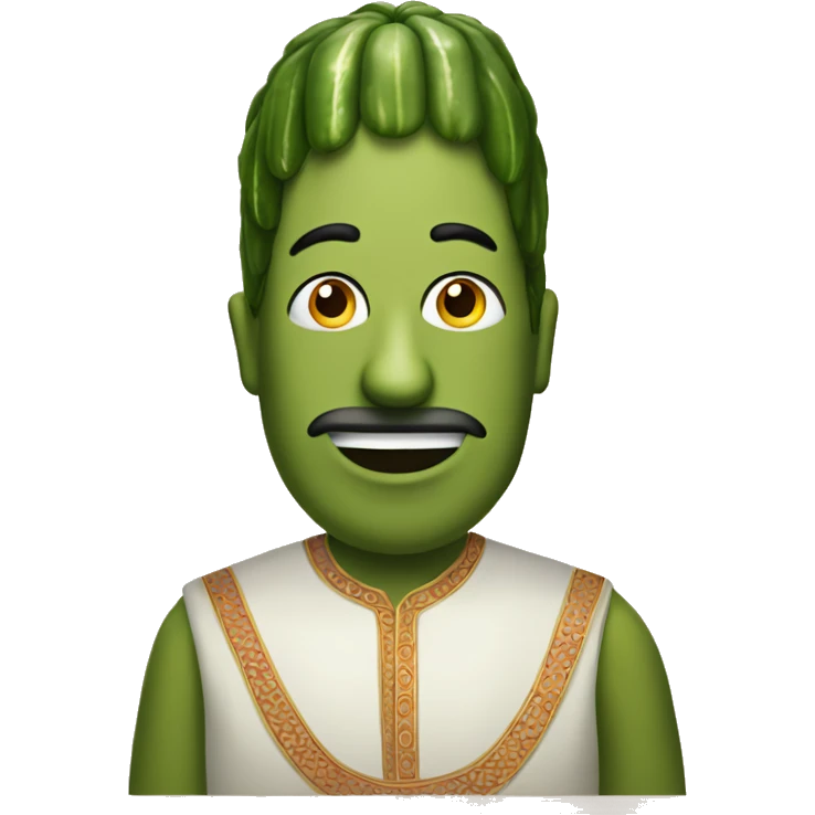 A pickle that has a face of a man wearing Indian clothes emoji
