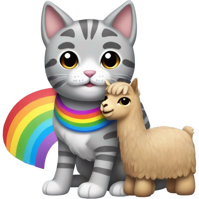 Grey tabby cat with rainbow lama toy emoji