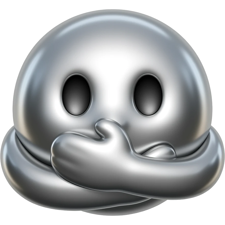 Take the 🫂 emoji and recreate it as a 3D chrome metallic icon.  Liquid silver material, glossy reflections, black and white only,  dramatic studio lighting, white background,  ultra sharp render, 512x512px, no text,  same shape and silhouette as the original emoji emoji