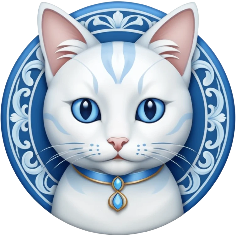 White and blue Cat art nouveau emoji