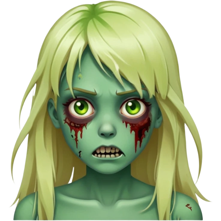 zombie girl with green skin, bruises, blonde long hair with bangs emoji