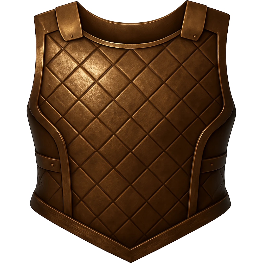 Make the bronze chainbody look more realistic and metallic, similar to the bronze helmet. Add shine and a worn bronze texture. The style should resemble emoji style with a transparent background. emoji