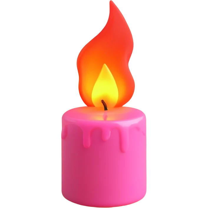 A pink candle with a flame on it, viewed from top to down. emoji