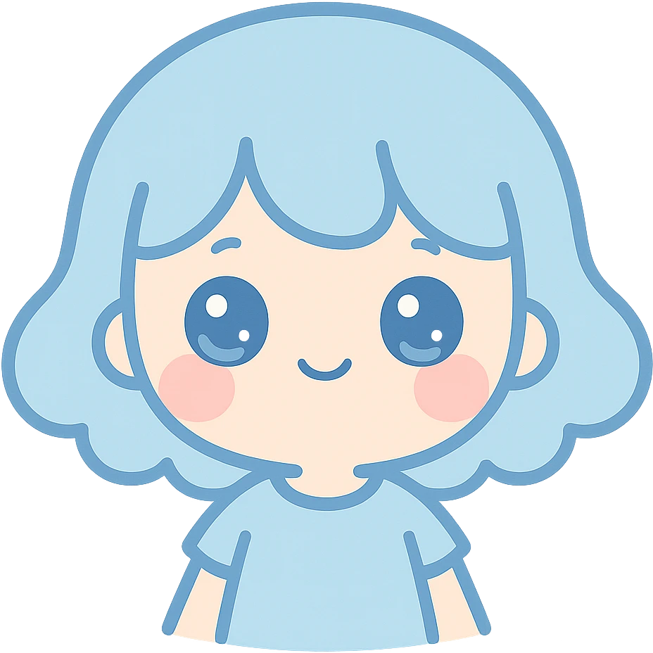 kawaii girl with blue hair, blushing cheeks, cute illustration emoji