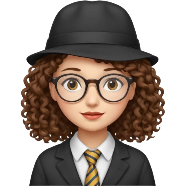 hatted girl with glasses and curly hair wearing tie emoji