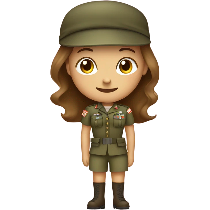 girl in army uniform with girly pink bow on head and brown hair and heels on feet emoji emoji