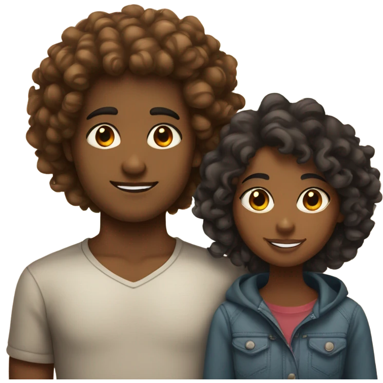Brown skin girl with curly hair dating Indian boy with fluffy hair standing next to each other  emoji